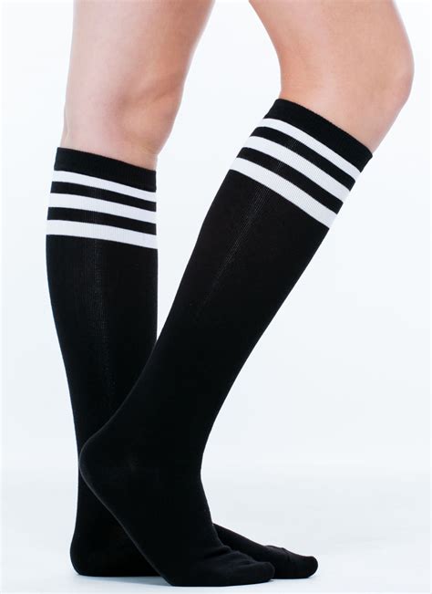 black white knee high socks|black knee high athletic socks.